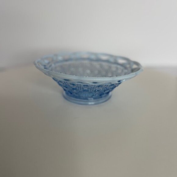 Vintage Imperial Glass Open Lace Edge Button & Sugar Katy Blue Opalescent Dish - Picture 3 of 9